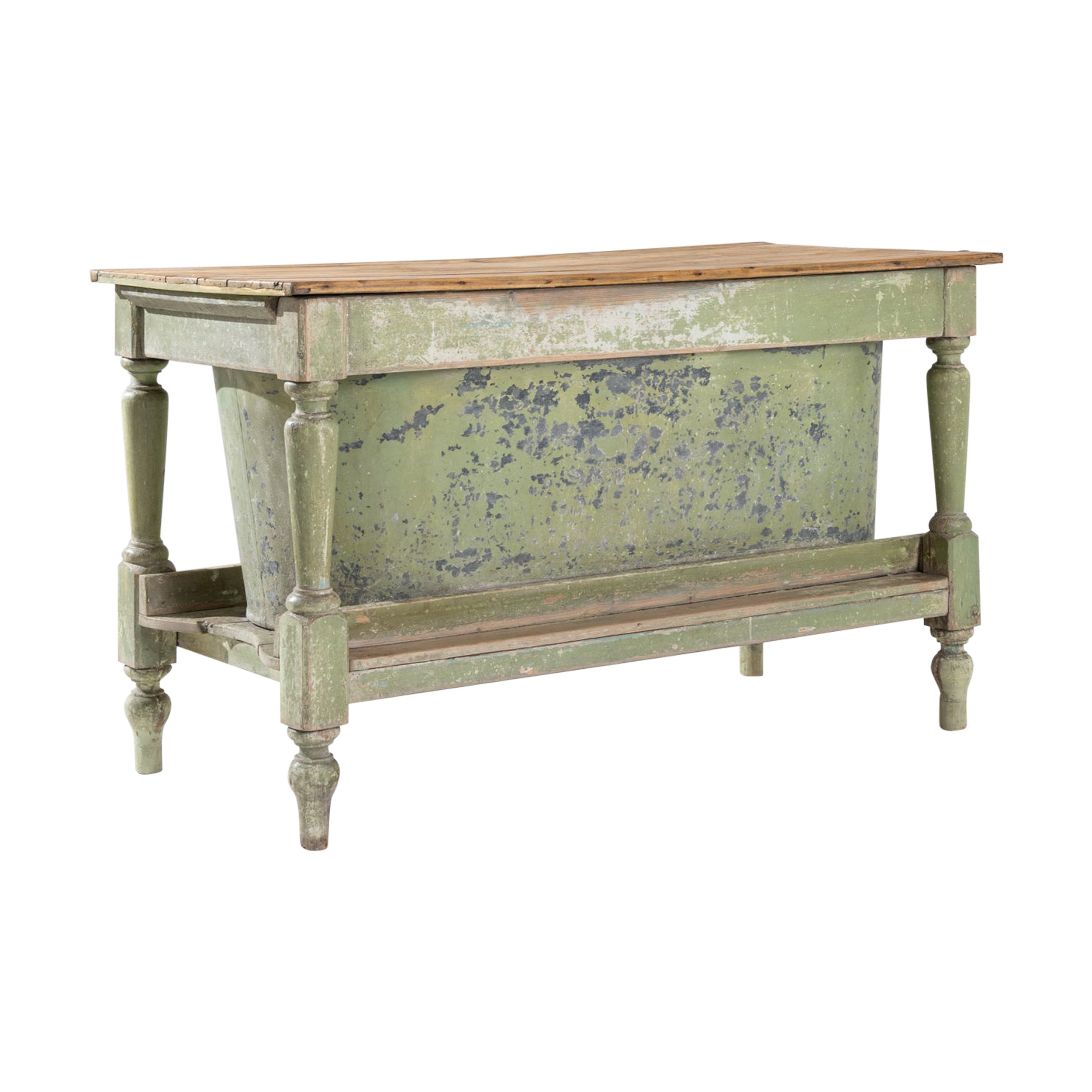19th Century French Wooden Table with Zinc Bath