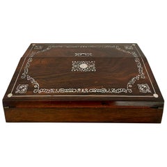 Unusual Antique Victorian Quality Rosewood Inlaid Writing Box