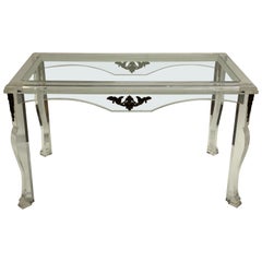 Custom Post Modern Lucite and Glass with Bronze Ormolu Table