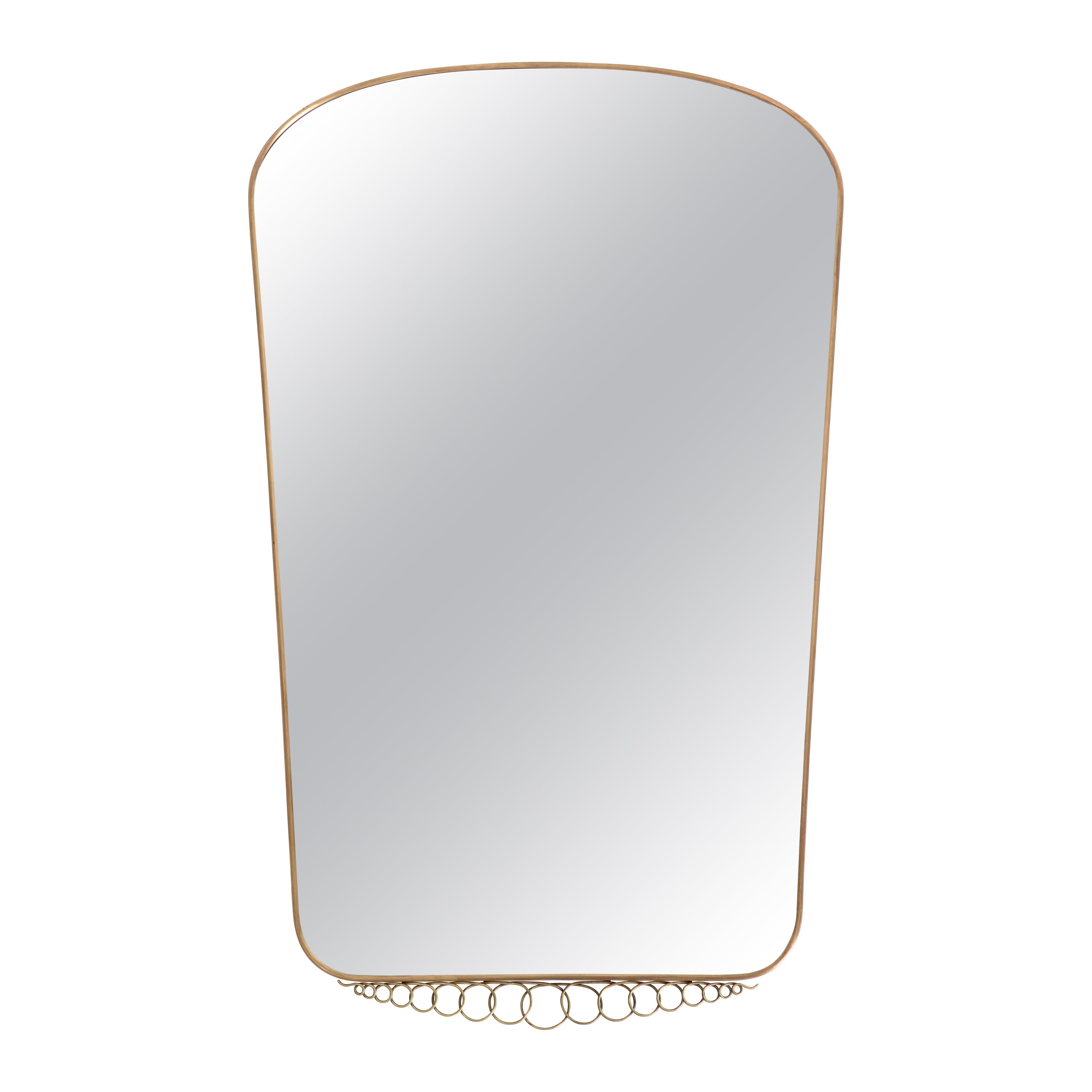 1950s Italian Modernist Large Shaped Brass Mirror (Miroir en laiton) en vente