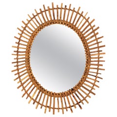 Retro Rattan Bamboo Oval Sunburst Mirror