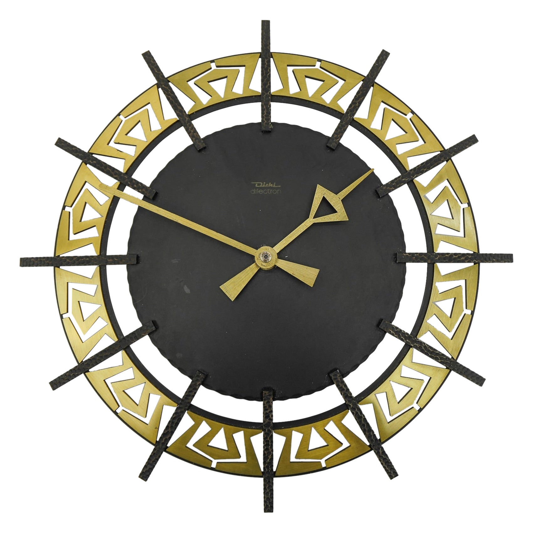 Mid-Century Modern Iron and brass Wall Clock by Diehl Dilectron, 1960s For Sale