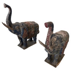 Pair of Large Wooden Polychrome Elephants, South-East Asia, 20th C