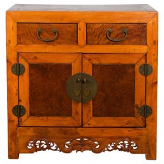 Qing Dynasty 19th Century Two-Toned Elm Cabinet with Burl Wood Accents