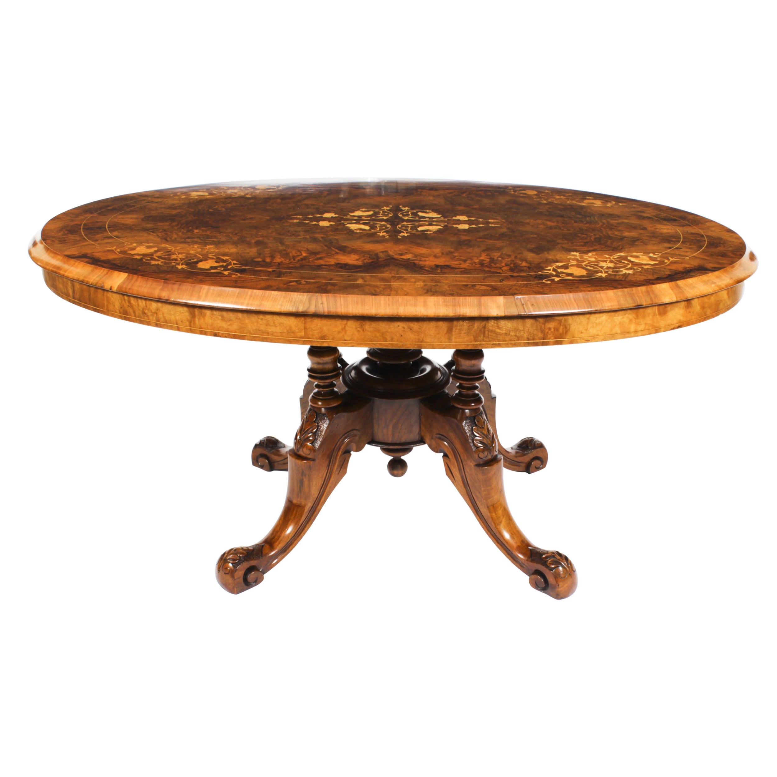 Antique Burr Walnut Oval Coffee Table, 19th Century