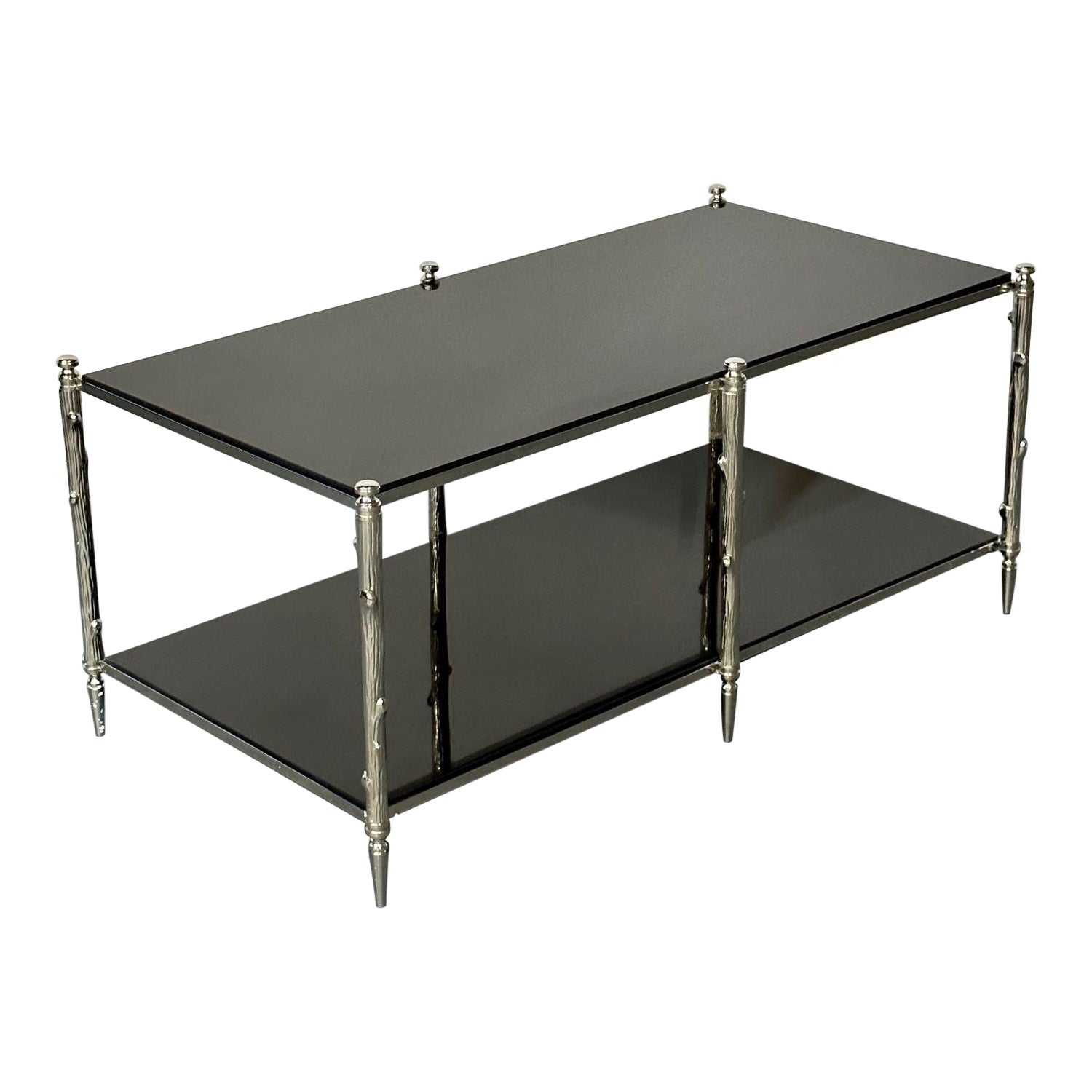 Modern Two Tier Maison Bagues Style Coffee / Low Table, Black Granite For Sale