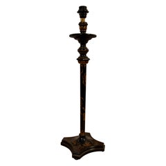 Black Lacquered Wooden Table Lamp with Gold Oriental Decorations