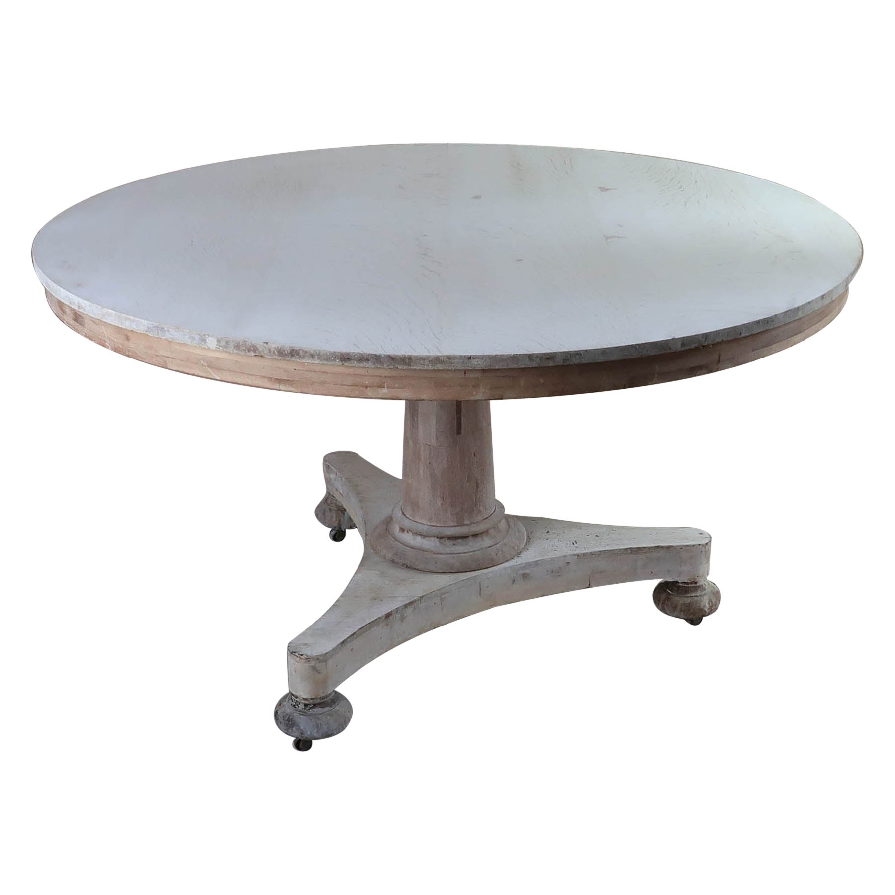 Large Antique Round Bleached Oak Centre Table in Palladian Style, C.1835