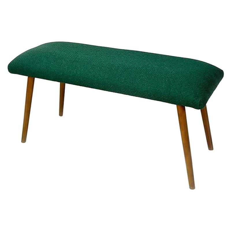 Northern European Mid Century Green Fabric Pouf or Footrest and Bench Legs 1960s For Sale