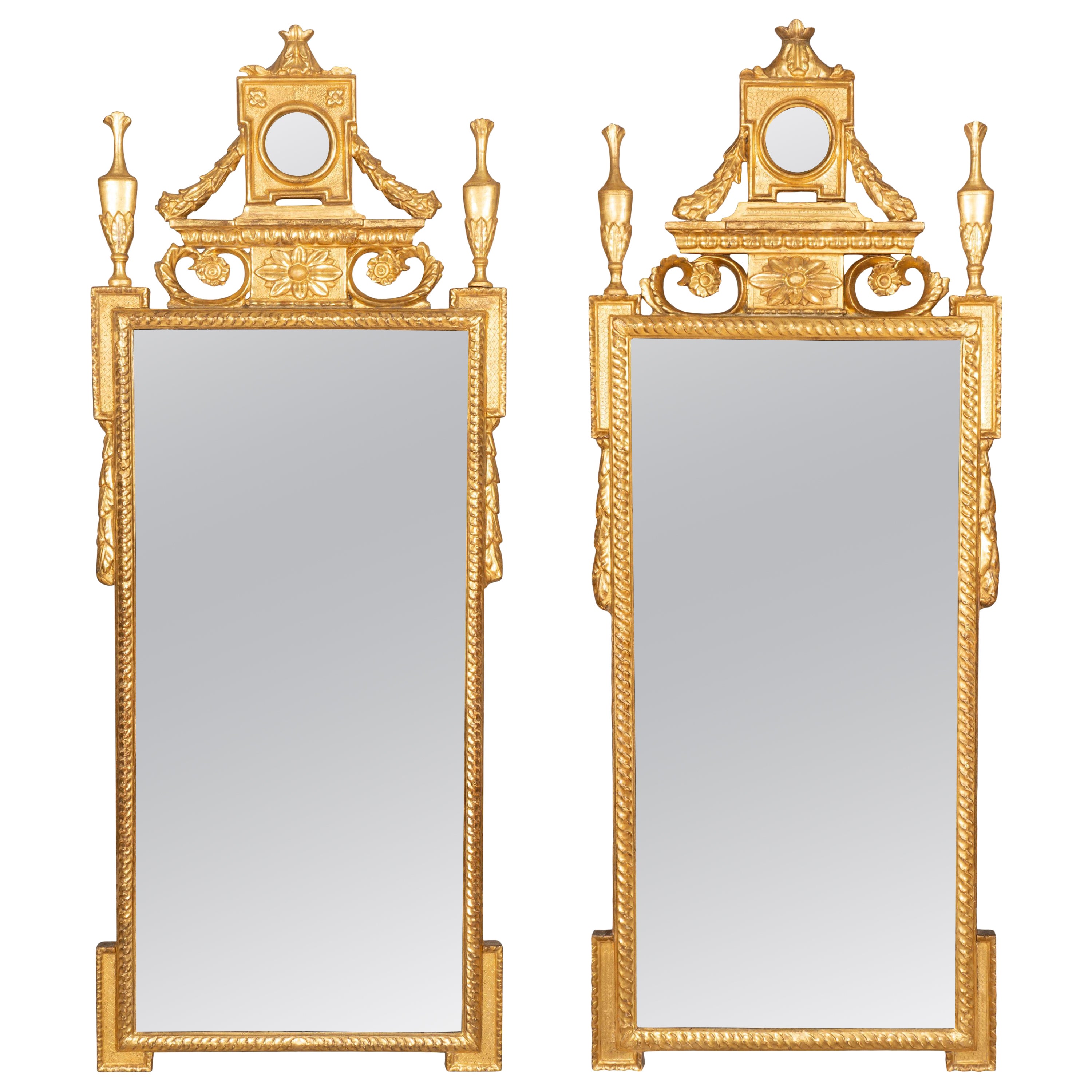 Pair of Italian Neoclassic Giltwood Mirrors For Sale