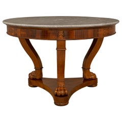 French 19th Century Charles X St. Walnut, Maplewood & Marble Center Table
