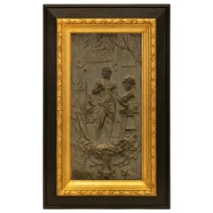 Plaque murale autrichienne du 19ème siècle en bronze patiné, bois doré et ébène