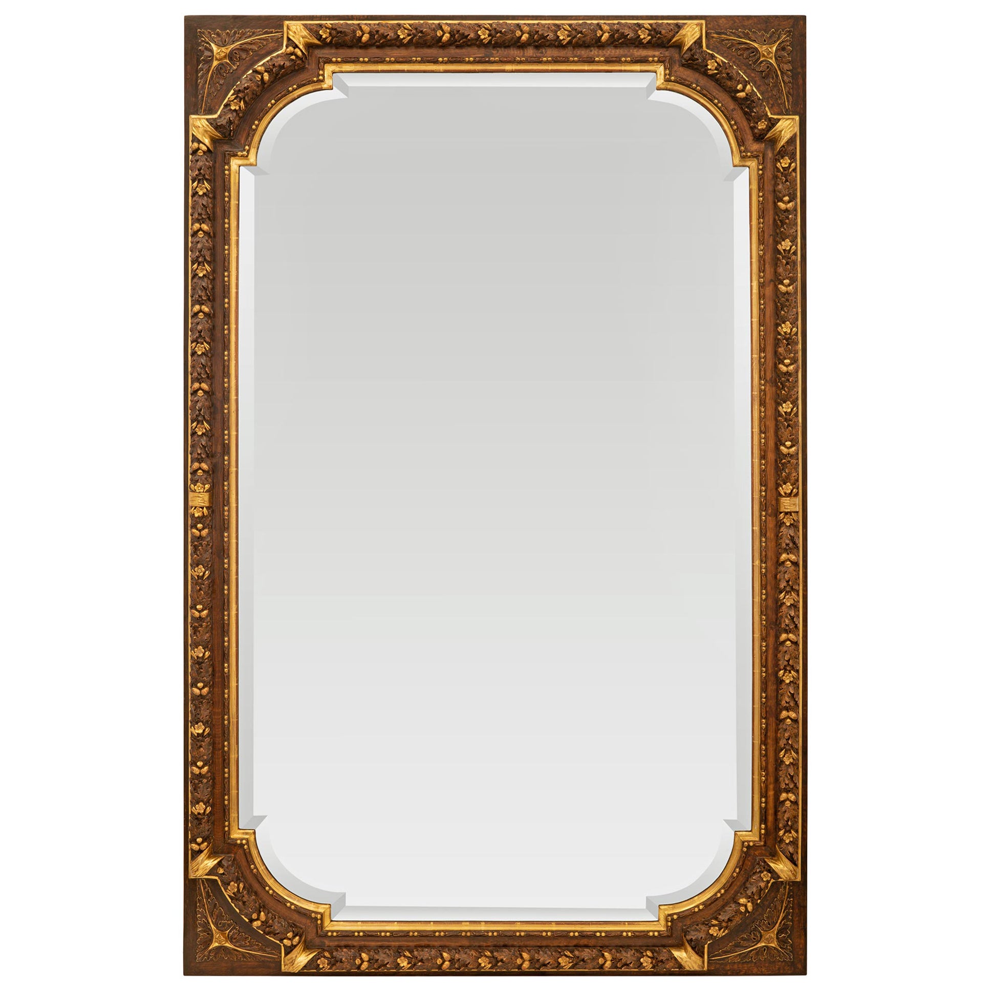 French Early 19th Century Louis XVI St. Patinated Wood and Giltwood Mirror For Sale