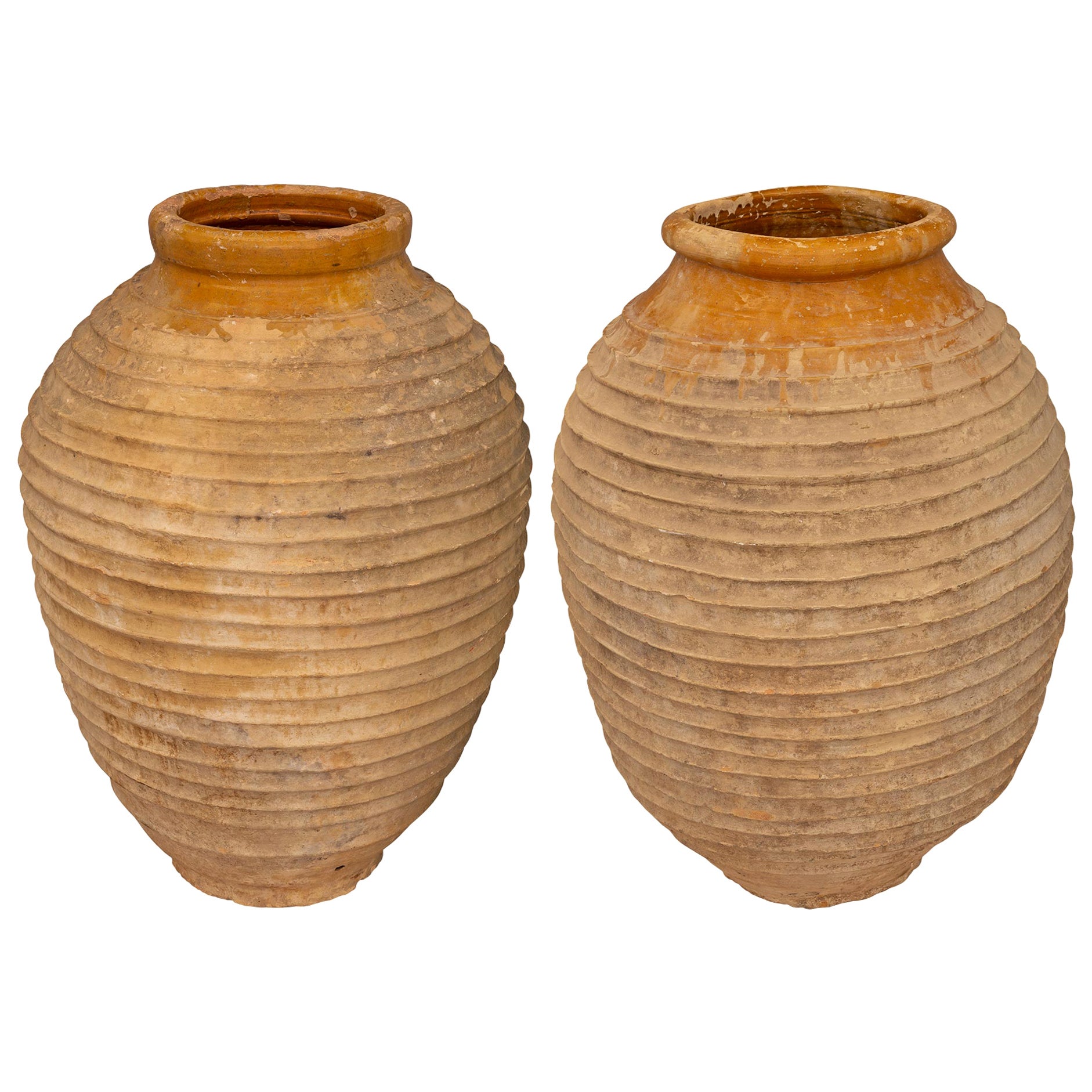 Pair of Mediterranean 19th Century Terra Cotta Olive Jars
