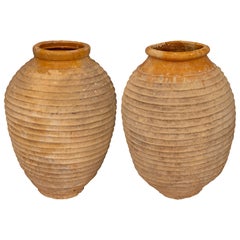Antique Pair of Mediterranean 19th Century Terra Cotta Olive Jars