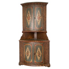 Antique Original Painted Bow Front Corner Cupboard Cabinet from Sweden Dated 1853