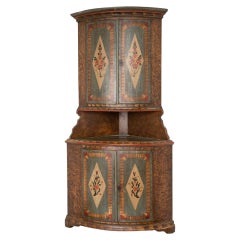 Original Painted Bow Front Corner Cupboard Cabinet from Sweden Dated 1853