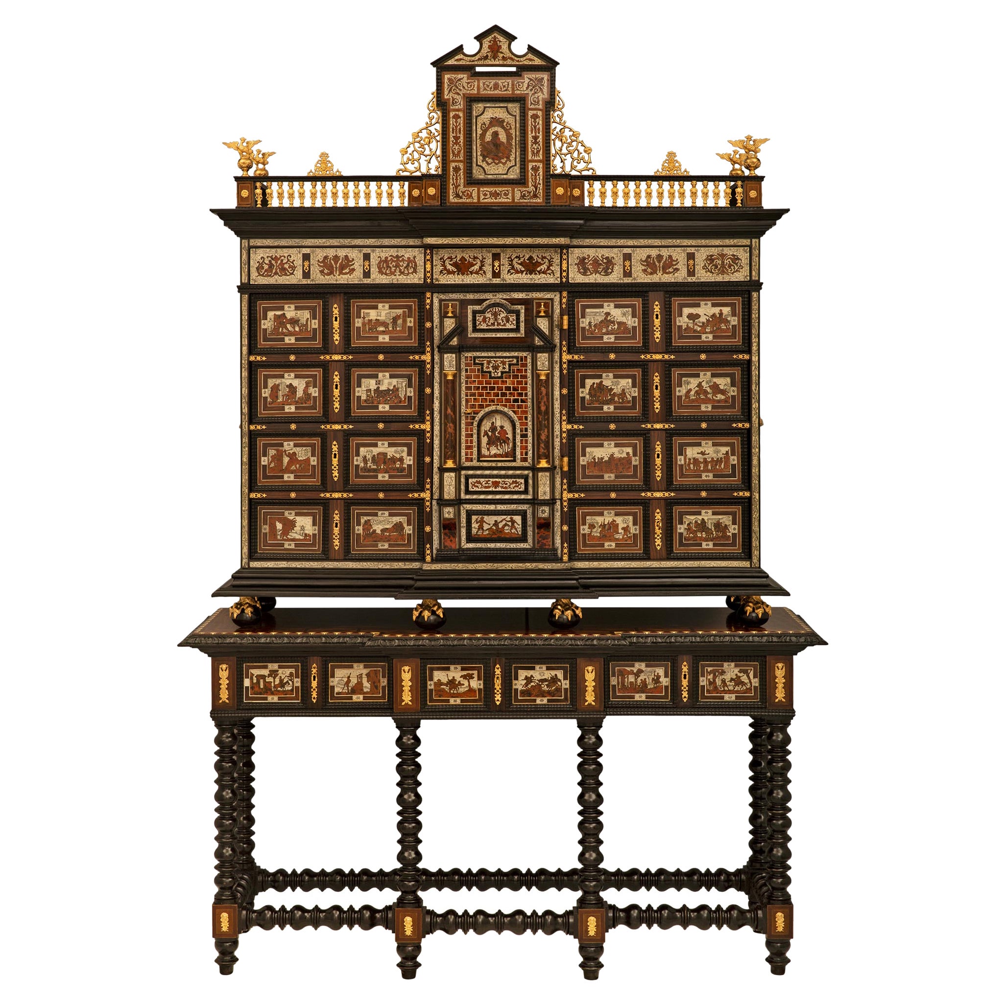 Flemish Early 19th Century Rosewood, Mahogany, Ebony, & Ormolu Specimen Cabinet For Sale