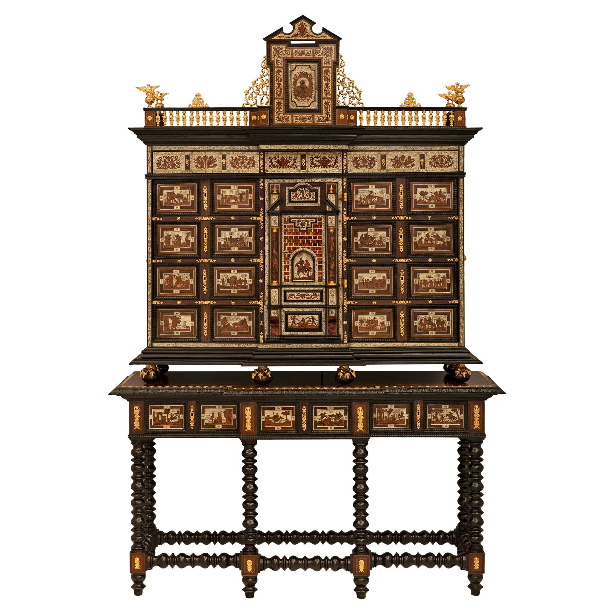 Flemish Early 19th Century Rosewood, Mahogany, Ebony, & Ormolu Specimen Cabinet For Sale