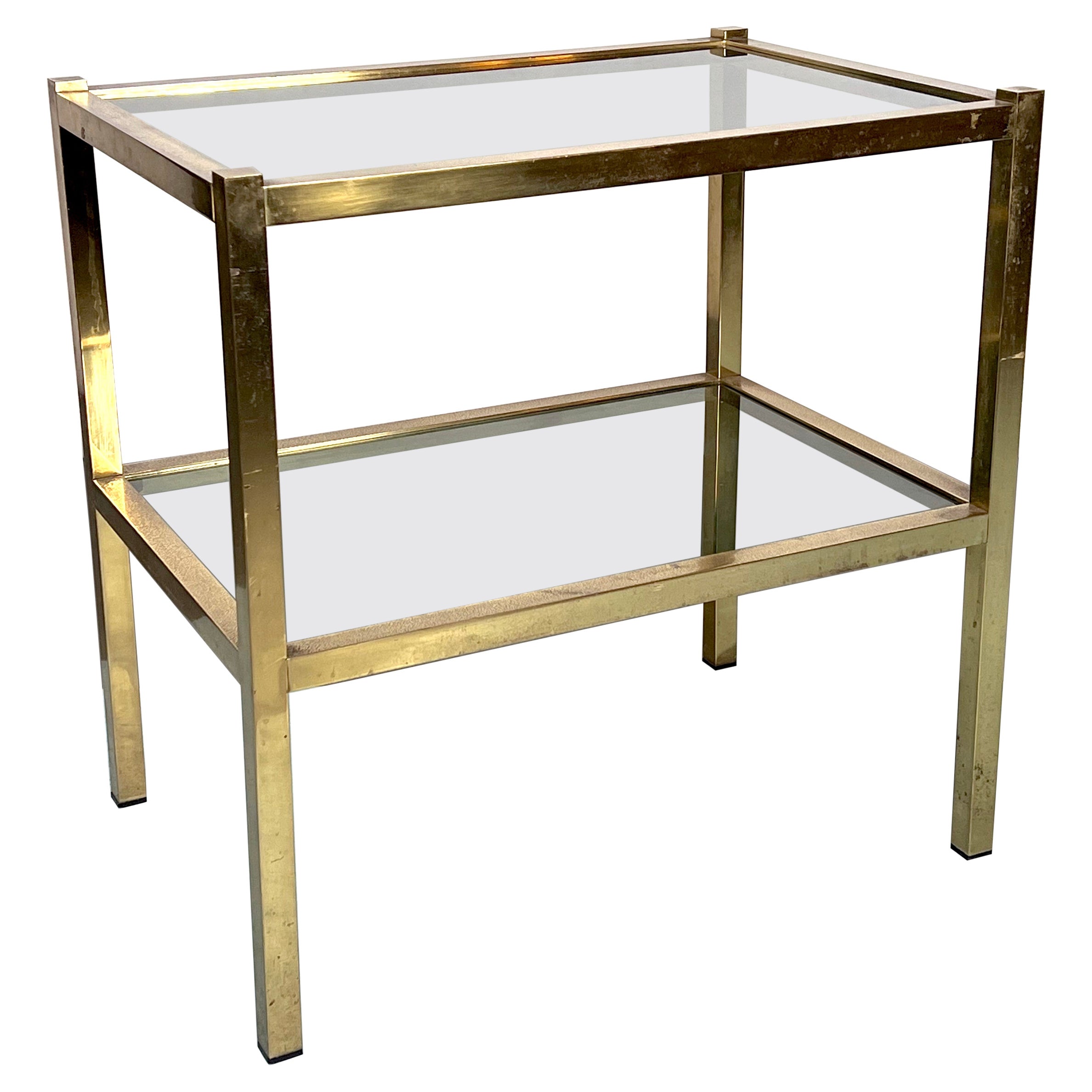 Vintage Italian Brass and Smoked Glass Side Table from 70s