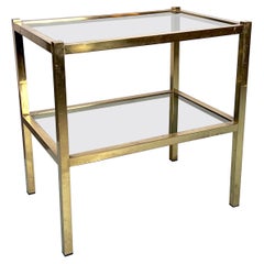 Vintage Italian Brass and Smoked Glass Side Table from 70s