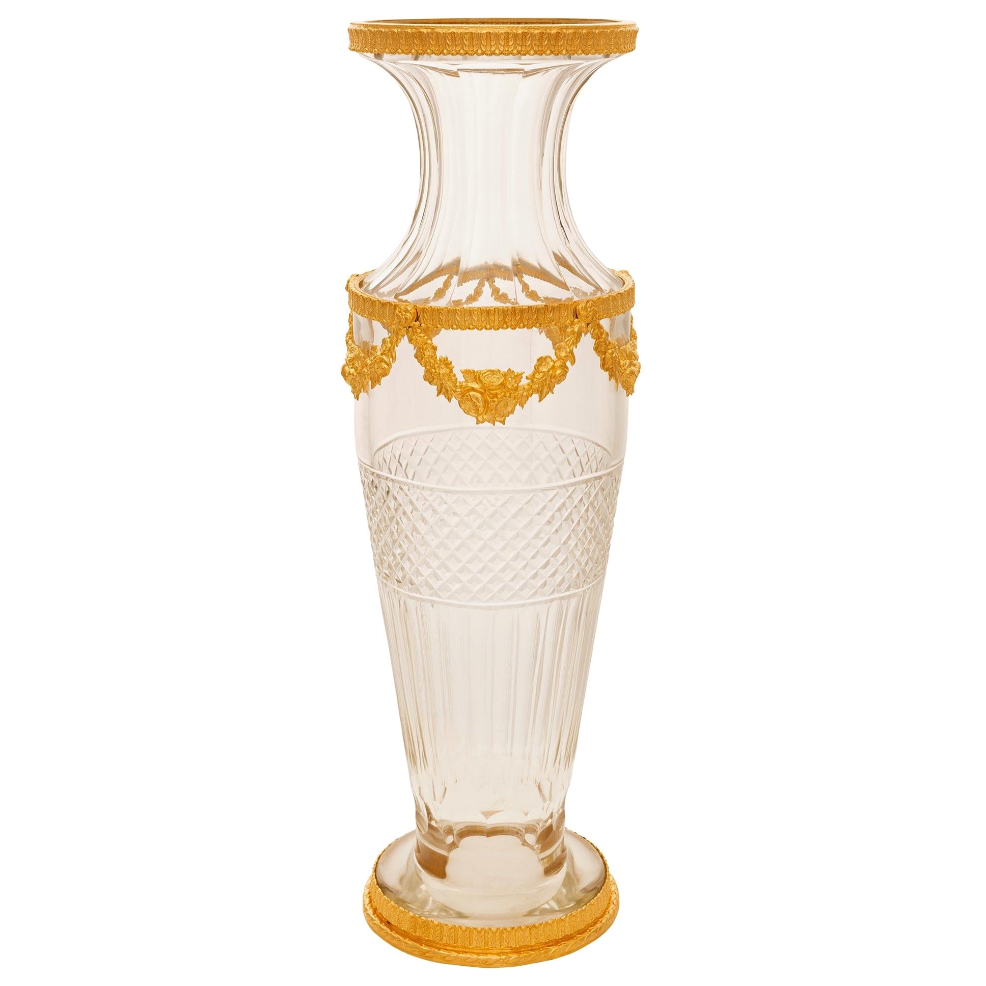 French 19th Century Louis XVI St. Ormolu and Baccarat Crystal Vase For Sale
