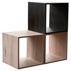 Modular Modern Solid Oakwood Cocktail Cubes with Bronze Details 'Set of 3'