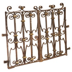 Antique Pair of 17th Century Forged Iron and Bronze Gates from the French Basque Country