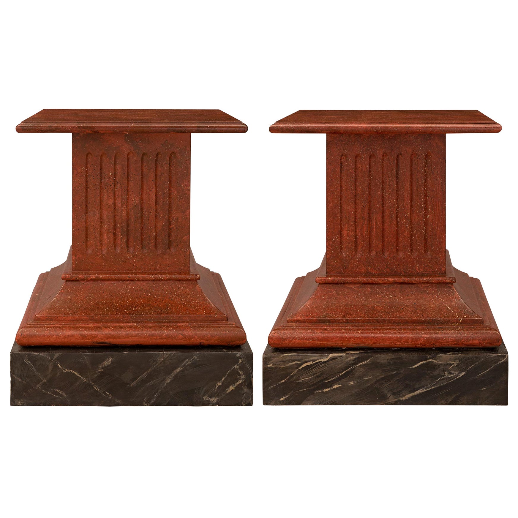 Pair of Italian Turn of the Century Louis XVI St. Patinated Faux Marble Pedestal