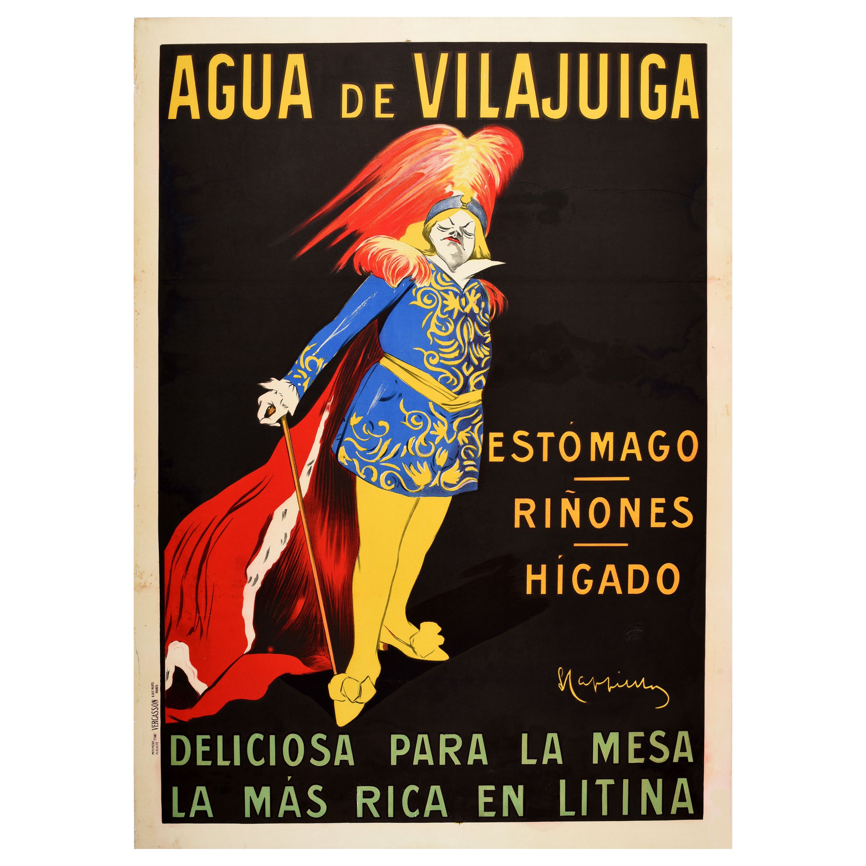Original Antikes Werbeplakat Vilajuiga, Mineral-Wasser-Kappiello-Kunst im Angebot