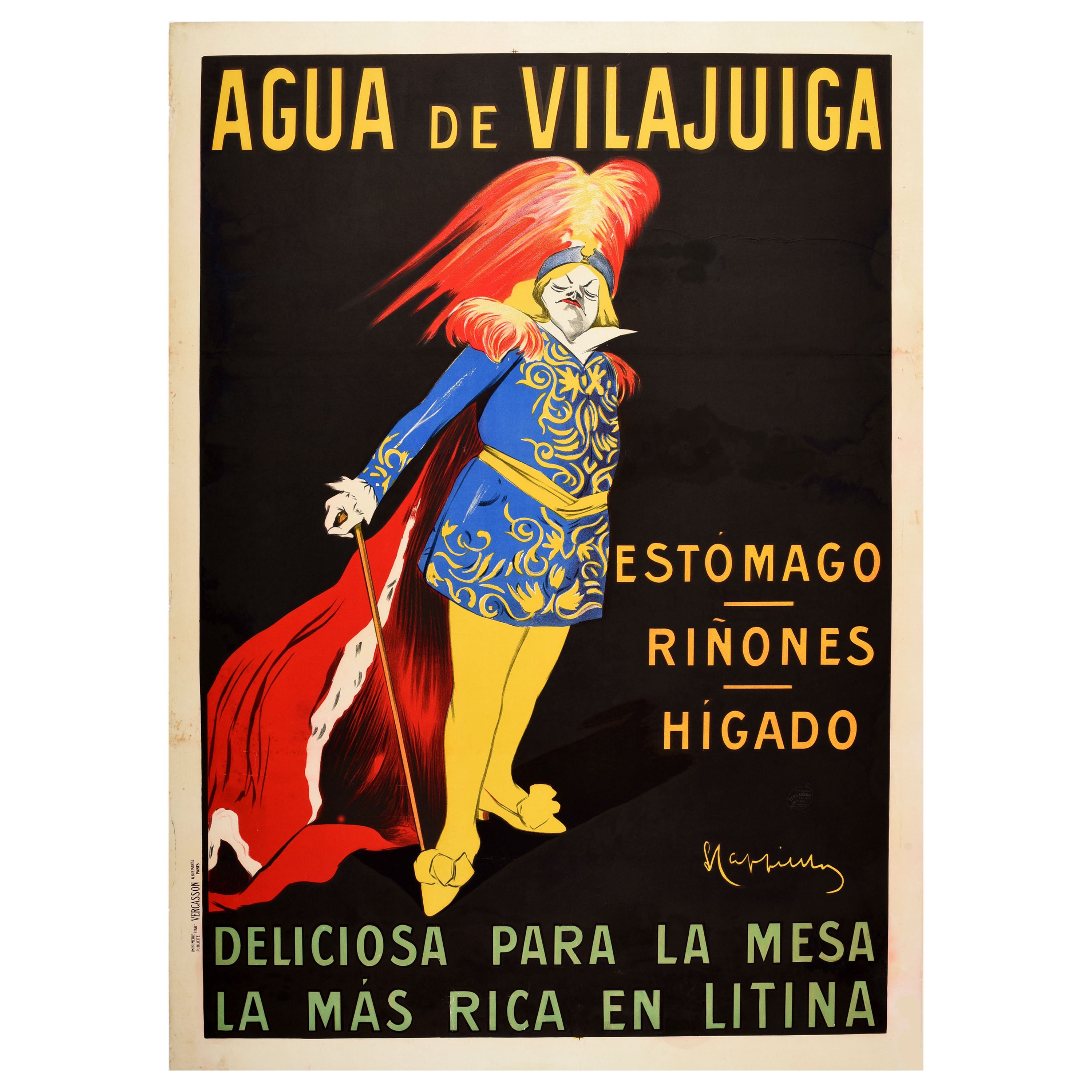 Poster pubblicitario antico originale per bevande Acqua minerale Vilajuiga Cappiello Art
