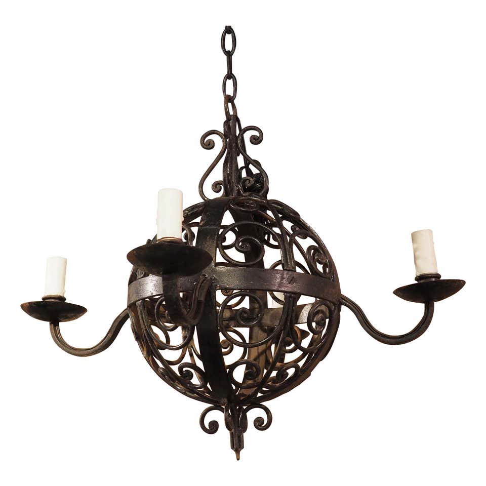 Antique 1920s Spanish Colonial Wrought Iron Chandelier For Sale at 1stDibs