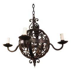 1920s, French, Wrought Iron Ball Chandelier