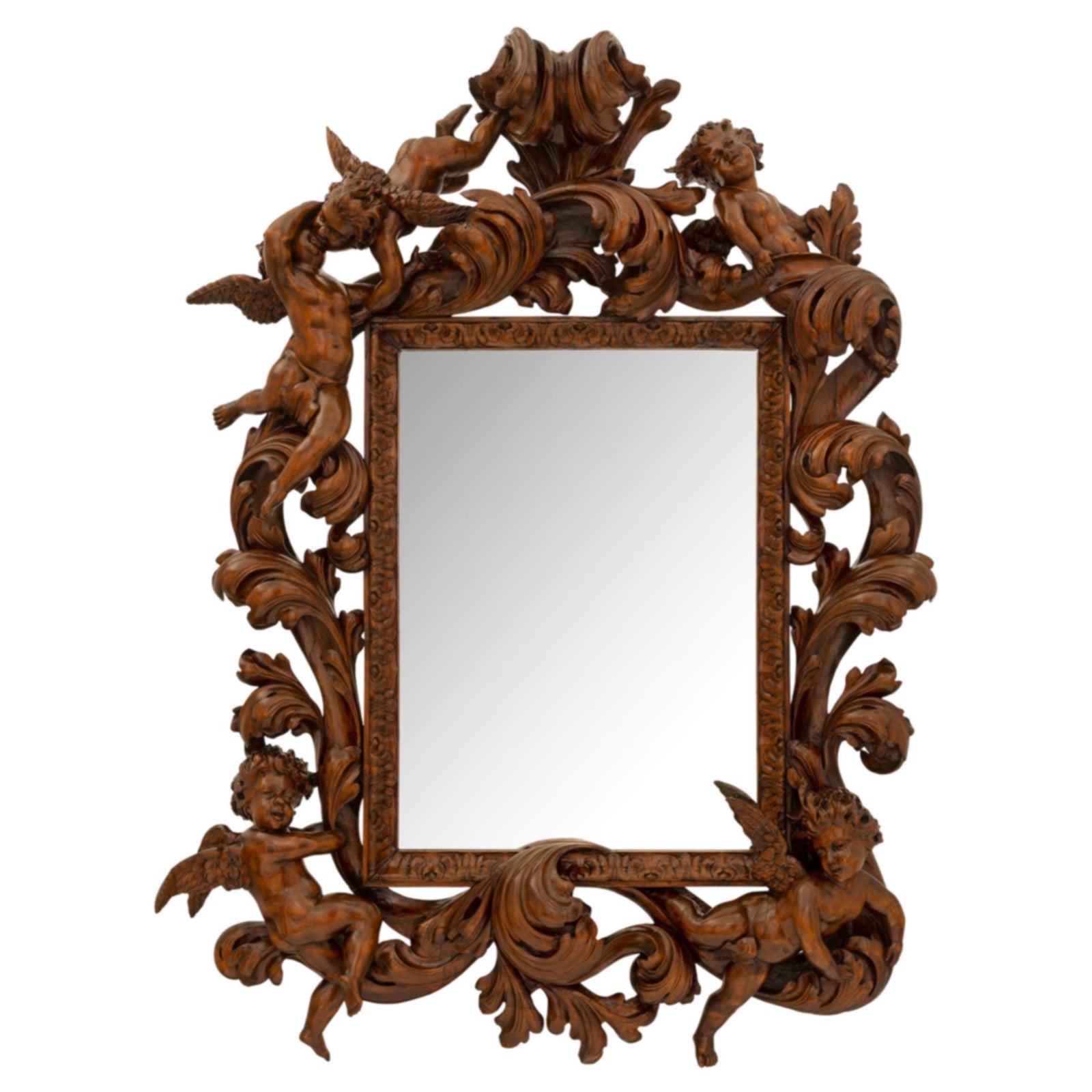 Italian 19th Century Baroque St. Walnut Mirror For Sale