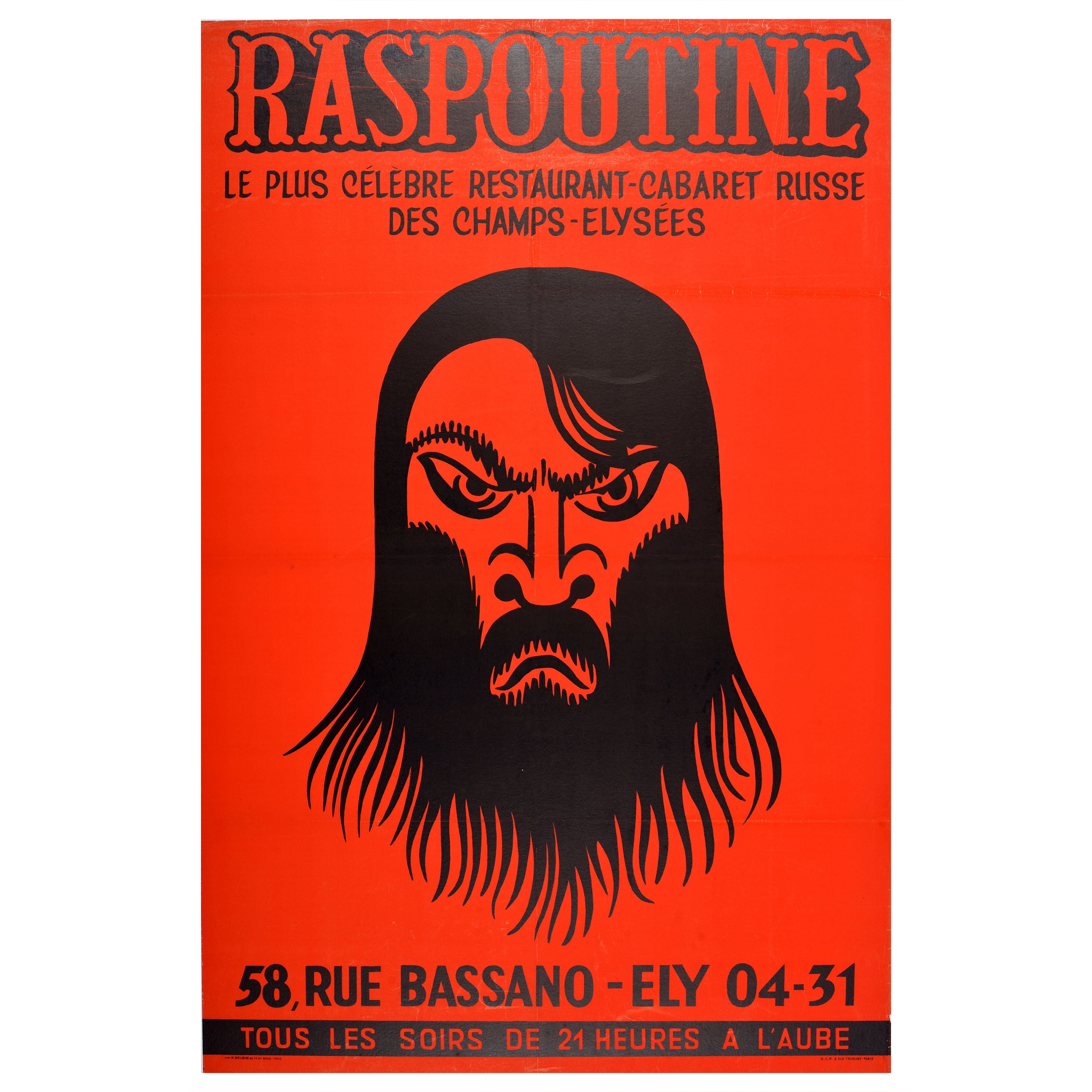 Affiche publicitaire vintage d'origine Raspoutine Rasputin Cabaret Russe Erte en vente