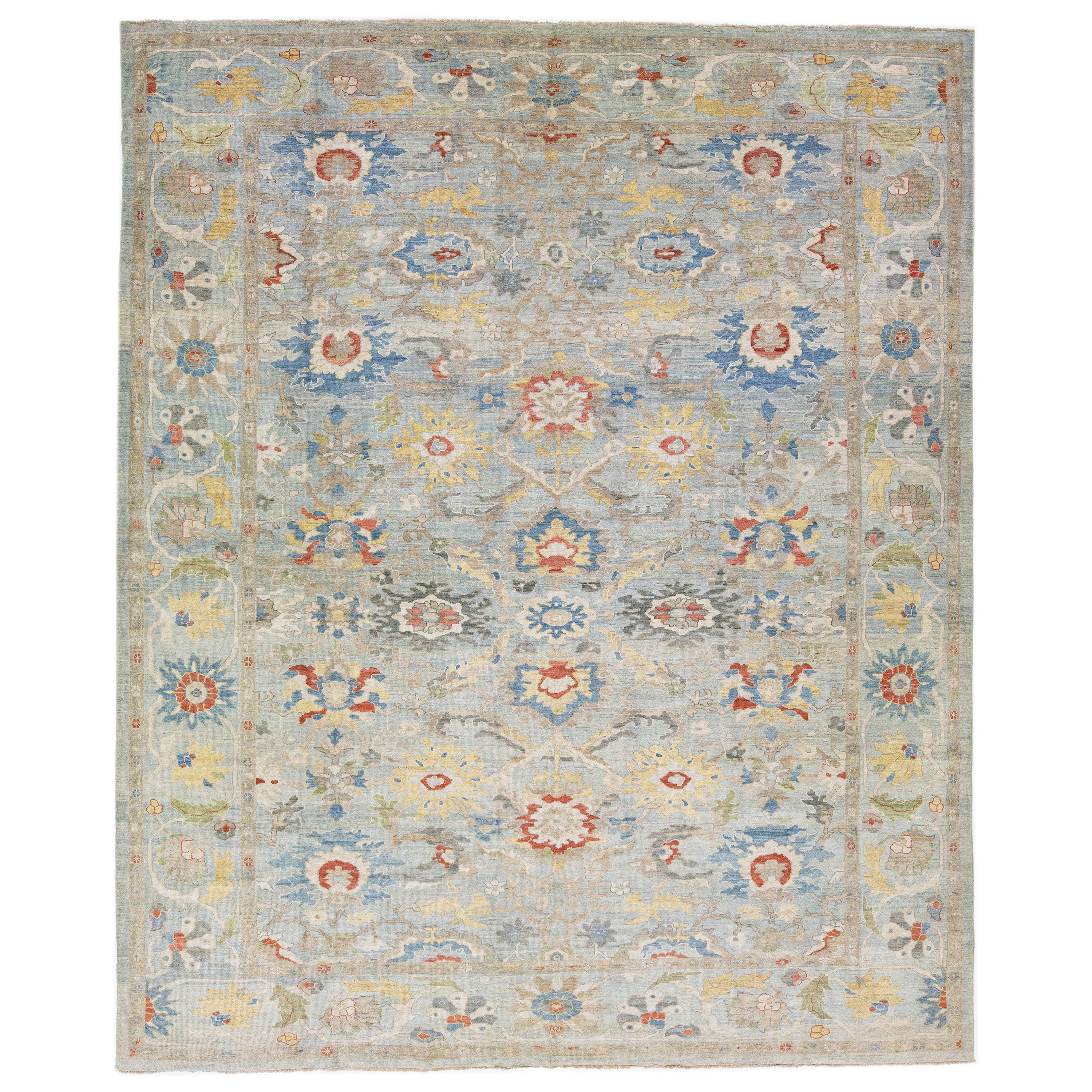 Modern Handmade Sultanabad Wool Rug with Allover Pattern in Light Blue