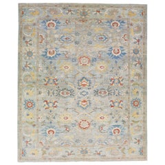 Modern Handmade Sultanabad Wool Rug with Allover Pattern in Light Blue