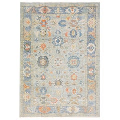 Blue Persian Modern Sultanabad Handmade Wool Rug with Allover Pattern