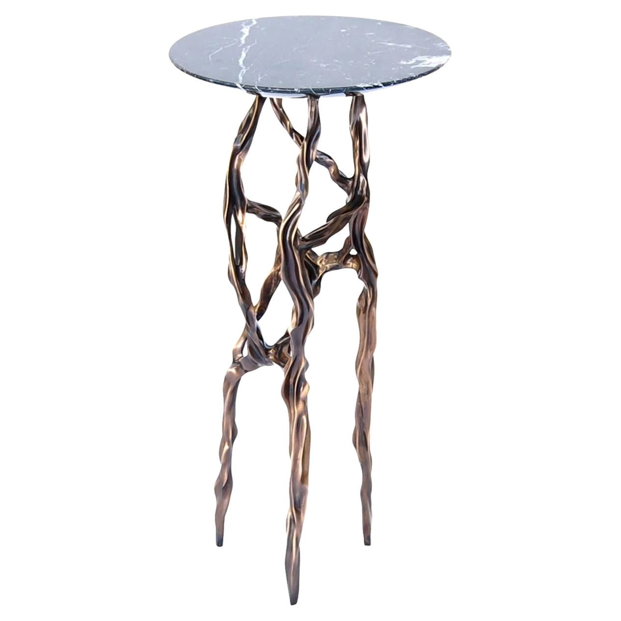 Alexia Drink Table with Nero Marquina Marble Top by Fakasaka Design For Sale