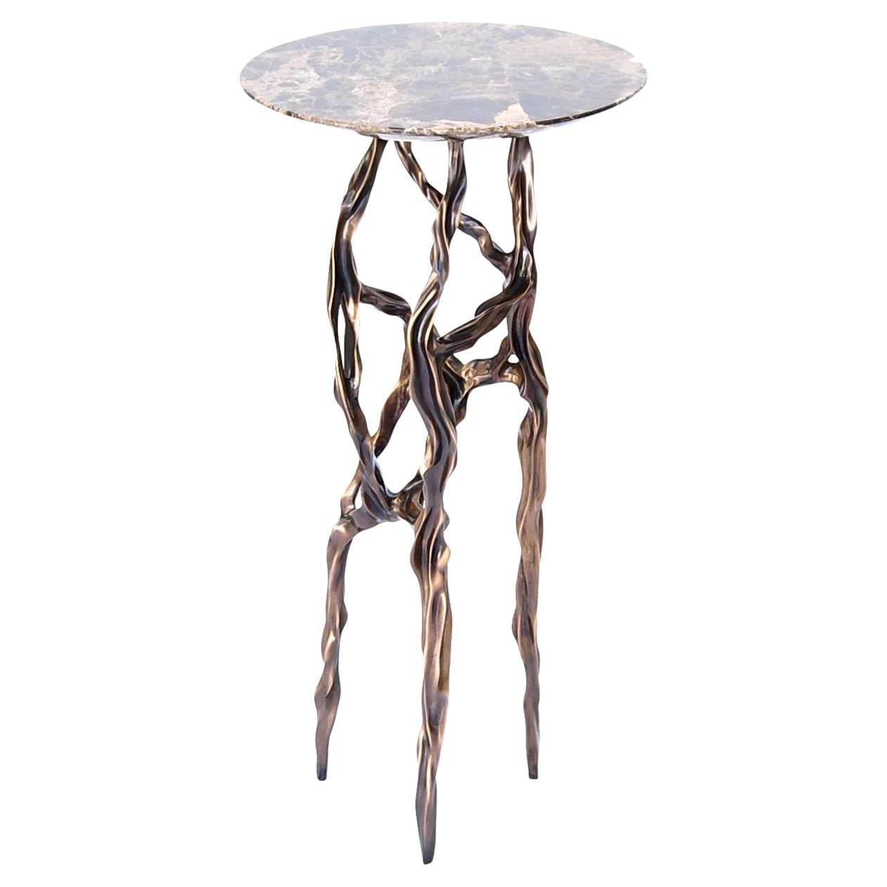 Alexia Drink Table with Marrom Imperial Marble Top by Fakasaka Design For Sale