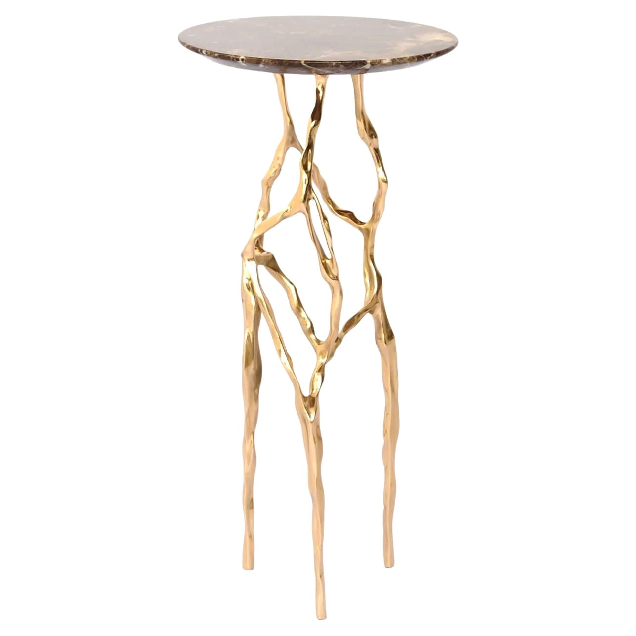 Sid Drink Table with Marrom Imperial Marble Top by Fakasaka Design For Sale