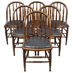 Antique Oak Wood Bowed Windsor Dining Chairs by Northwestern Mfg, Set of 6