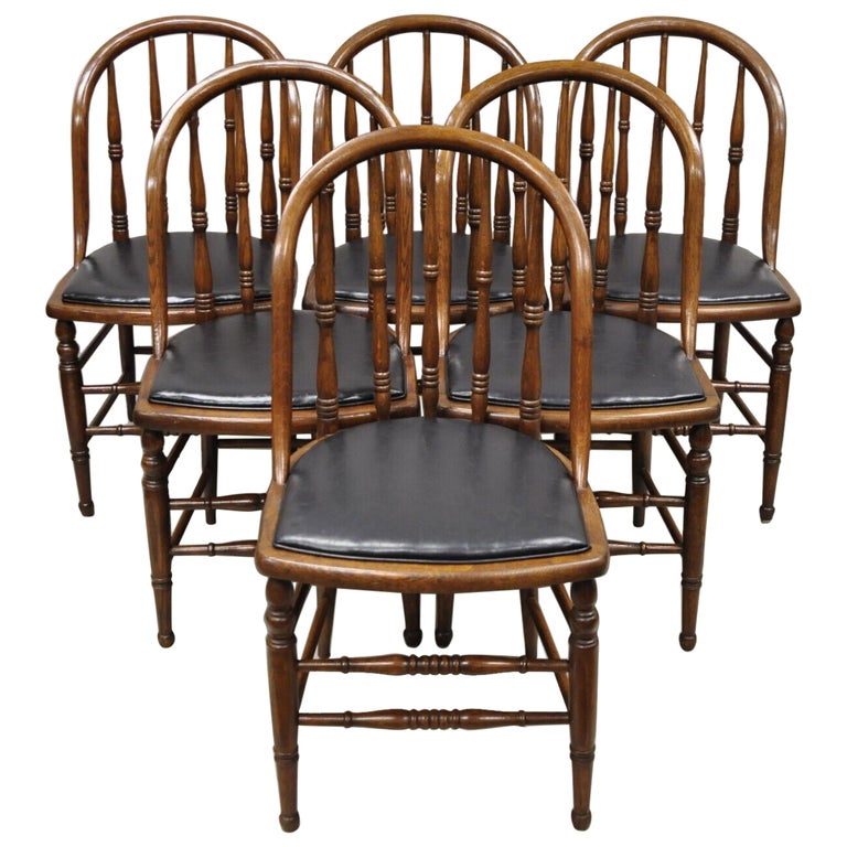 Antique Oak Wood Bowed Windsor Dining Chairs by Northwestern Mfg. - Set ...