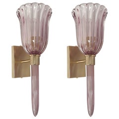 Murano Glass Lilac Sconces Venini Style, Mid-Century Modern, Pair