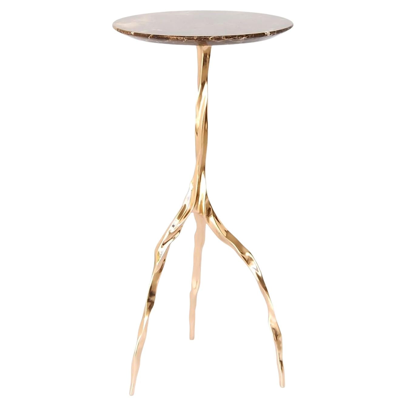 Nina Drink Table with Marrom Imperial Marble Top by Fakasaka Design For Sale