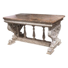 Antique Painted Oak Renaissance Style Table from Avignon, France, circa 1870