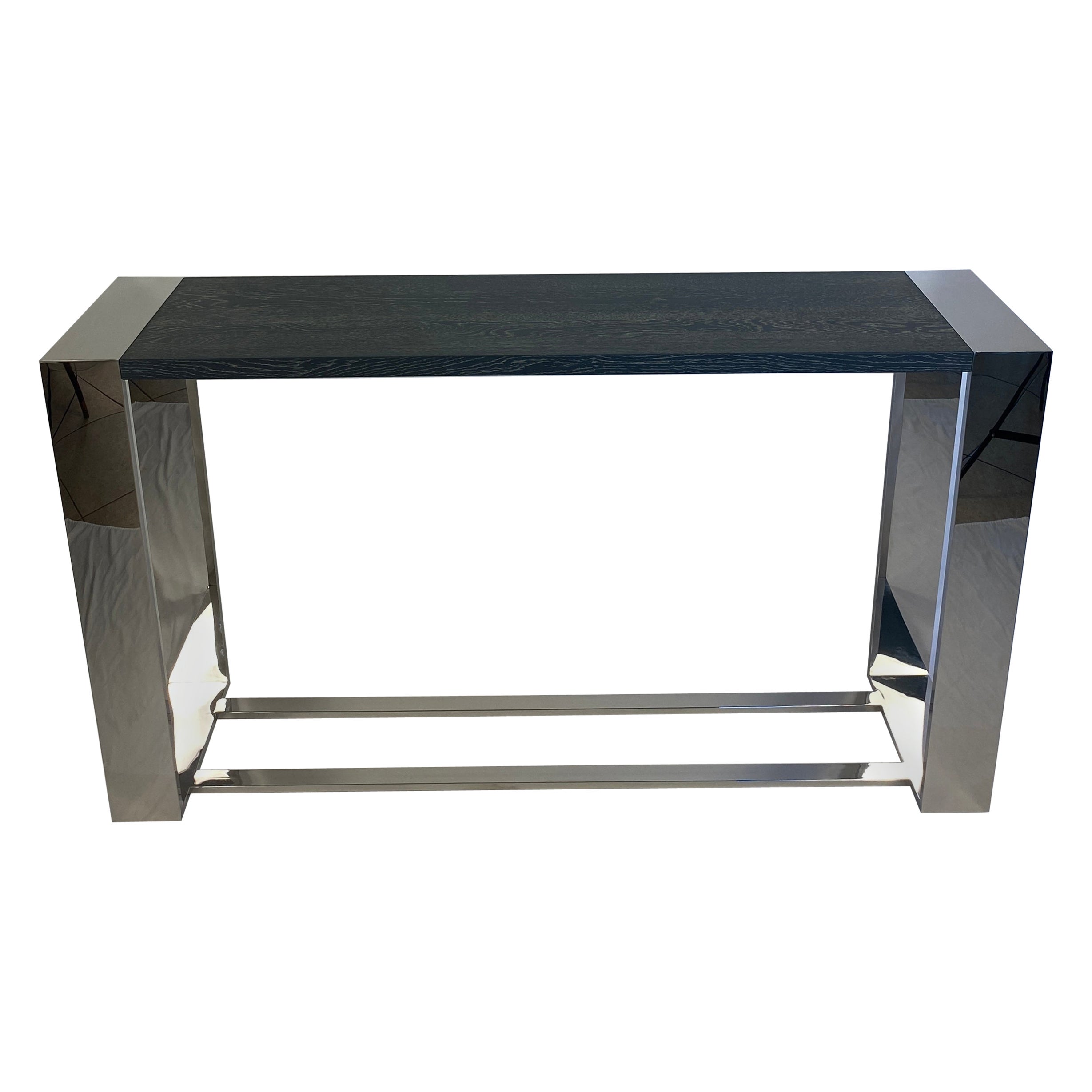 Table console ou table de canapé en bois peint et chrome