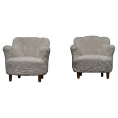 Antique Pair of Shearling Lounge Chairs, Denmark