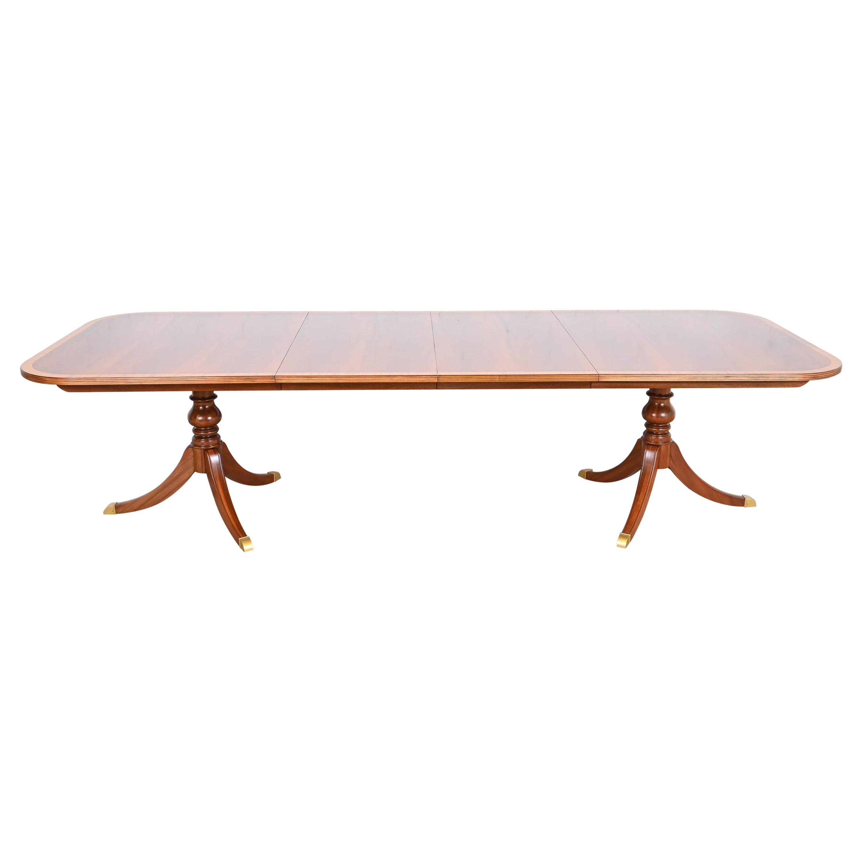 Ethan Allen table de salle à manger géorgienne à double piédestal en acajou flammé, revernie