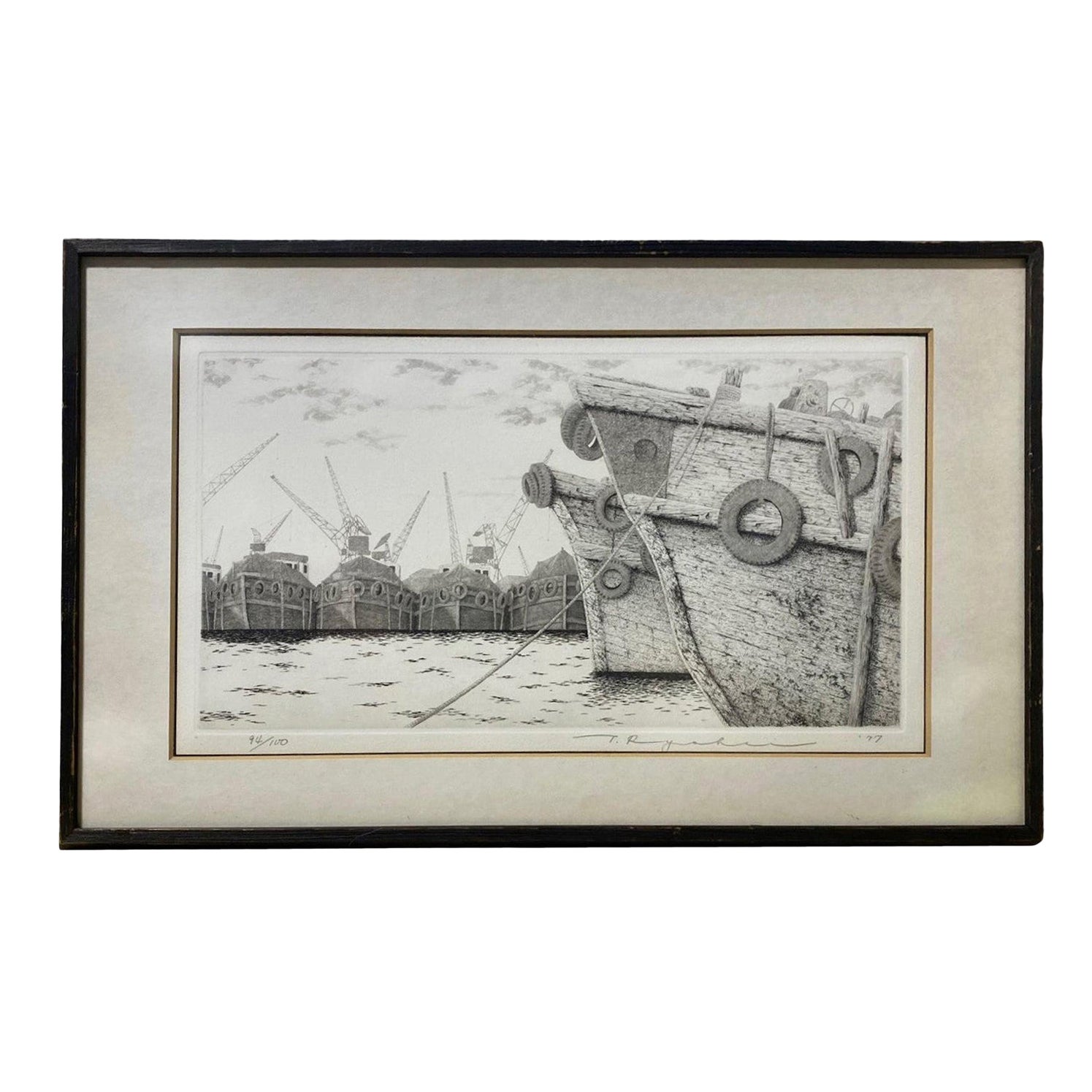 Ryohei Tanaka Signed Limited Edition Japanese Etching #190 Barge Pool No.1 For Sale